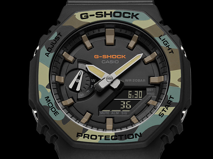 Collection G-Shock - GA-2100SU-1AER - Montre Casio – boîtier noir à lunette imprimée camouflage, bracelet en résine noire – vue 3