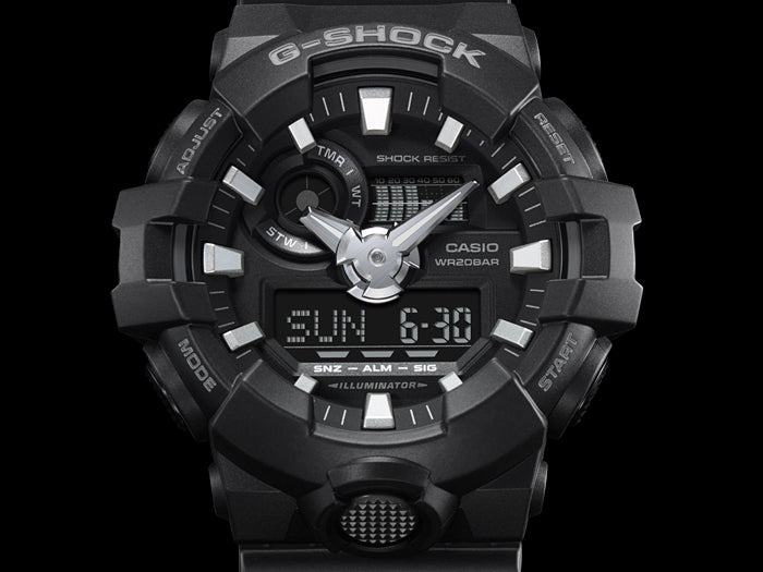Collection G-Shock - GA-700-1BER - Montre Casio – grand boîtier et bracelet en résine noirs, bouton avant à 6 heures – vue 4