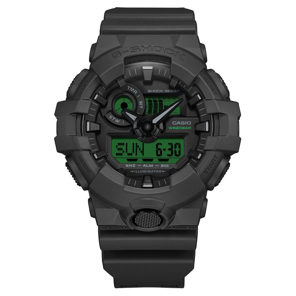 Collection G-Shock - GA-700BEG-1AER - Montre Casio – très grand boîtier en résine noir, écran à touches vert électrique, bracelet en résine noir – vue 3