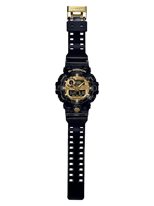 Collection G-Shock - GA-710GB-1AER - Montre Casio – grand boîtier noir brillant aux accents dorés, bracelet en résine noire – vue 2
