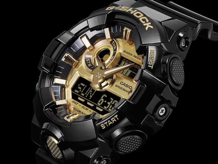 Collection G-Shock - GA-710GB-1AER - Montre Casio – grand boîtier noir brillant aux accents dorés, bracelet en résine noire – vue 5