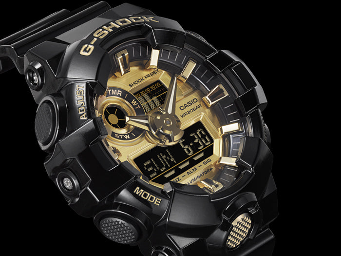Collection G-Shock - GA-710GB-1AER - Montre Casio – grand boîtier noir brillant aux accents dorés, bracelet en résine noire – vue 6