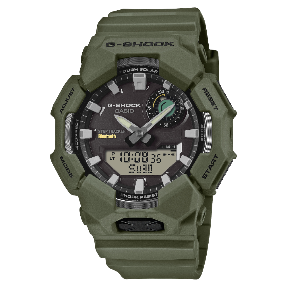 Collection G-Shock - GA-B010-3AER - Montre Casio – grand boîtier vert en carbone bio et résine bio, bracelet en résine bio verte – vue de face