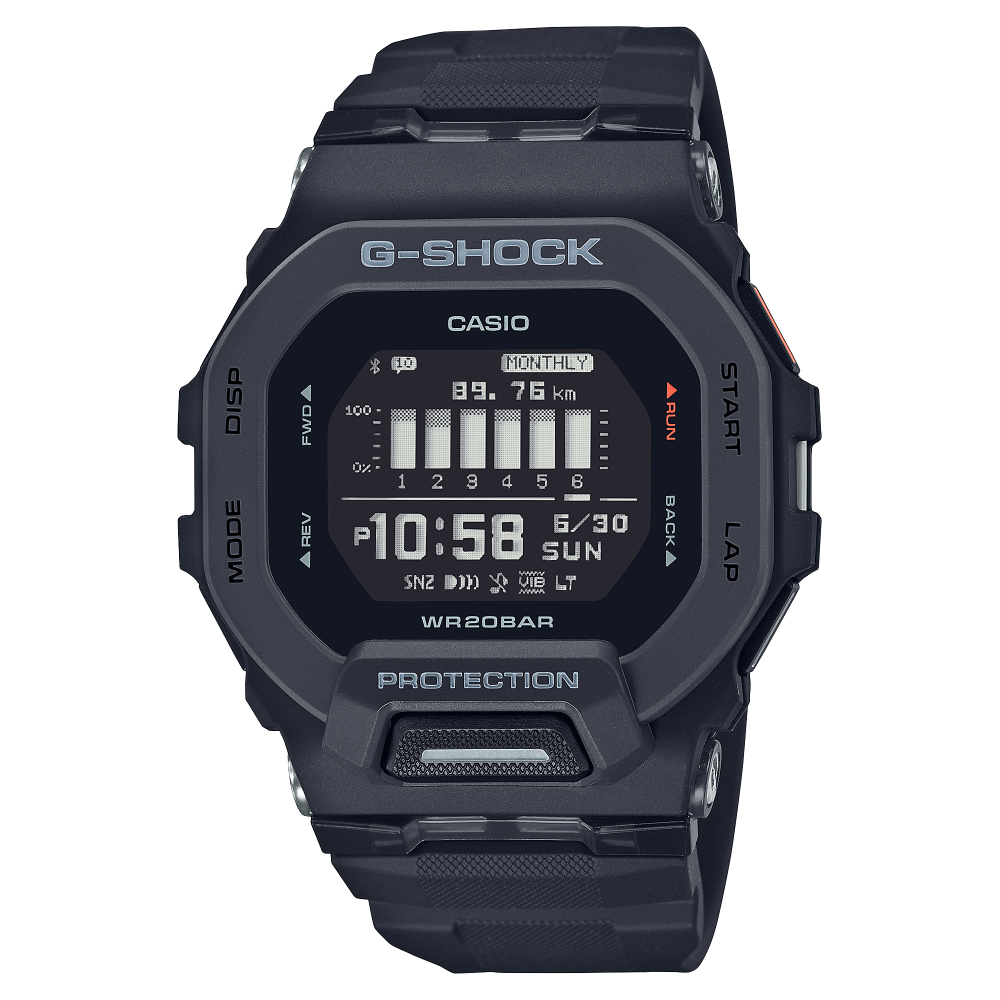 Collection G-Shock - GBD-200-1ER - Montre Casio – boîtier en résine noir, bracelet en résine noir, écran numérique – vue de face