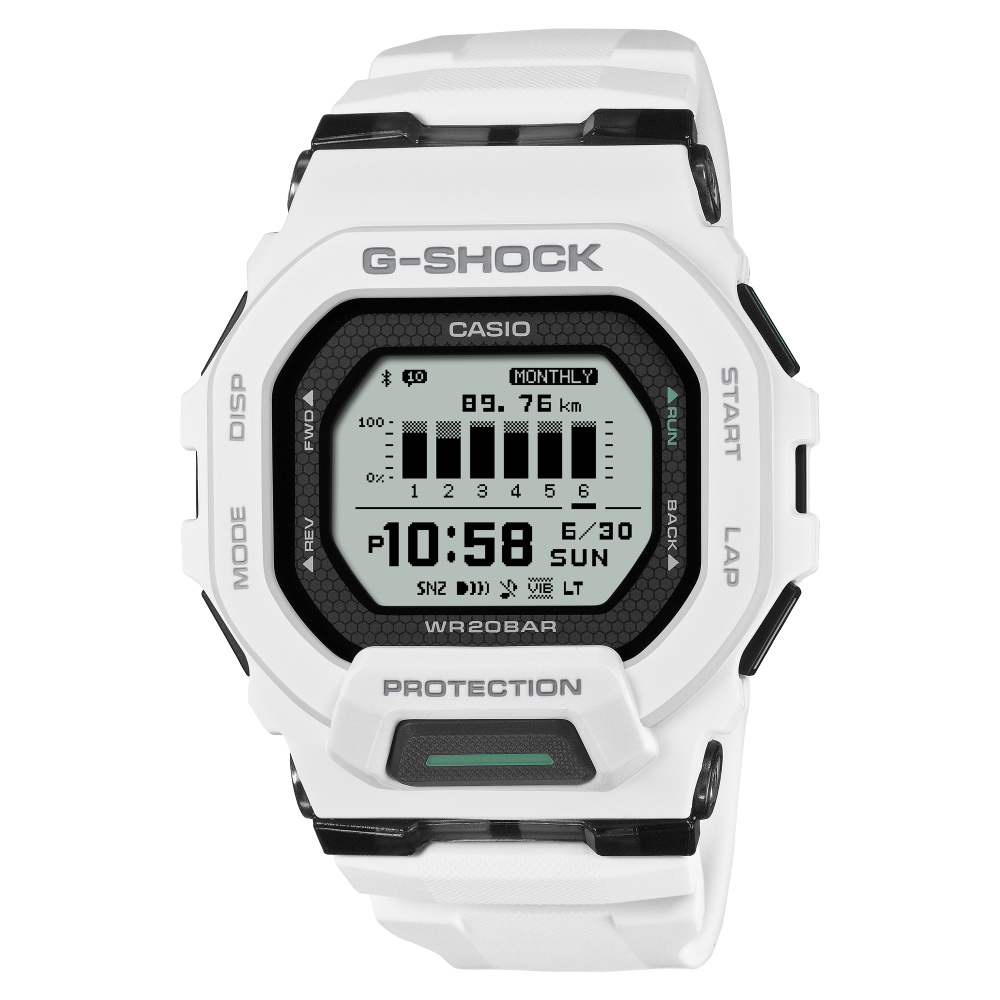 Collection G-Shock - GBD-200-7ER - Montre Casio – boîtier et bracelet en résine blancs, verre à motif nid d'abeille – vue de face