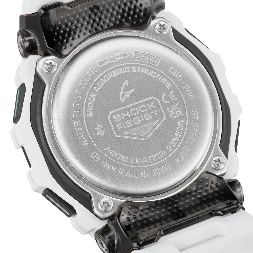 Collection G-Shock - GBD-200-7ER - Montre Casio – boîtier et bracelet en résine blancs, verre à motif nid d'abeille – vue 6