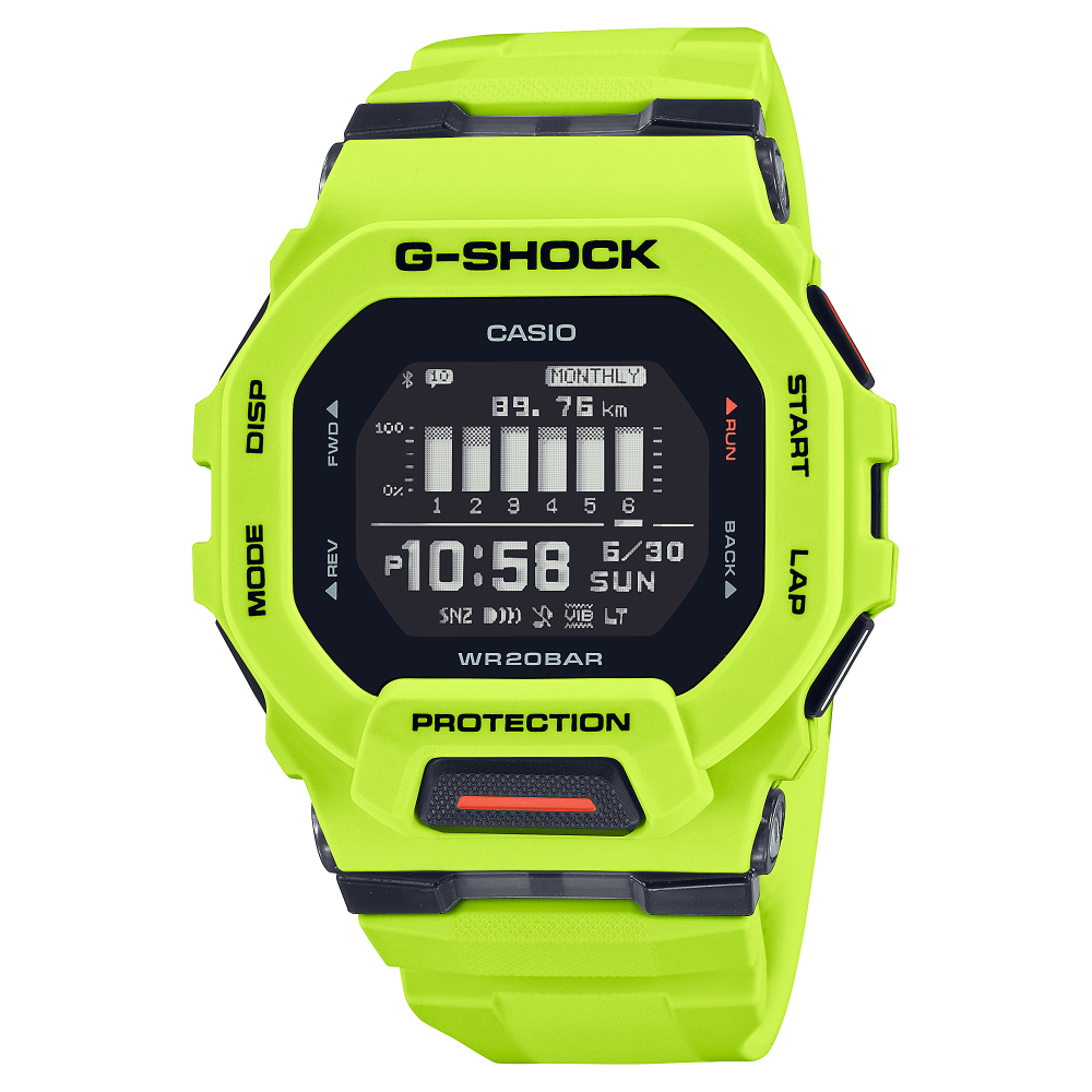 Collection G-Shock - GBD-200-9ER - Montre Casio – montre numérique, boîtier et bracelet en résine jaune – vue de face