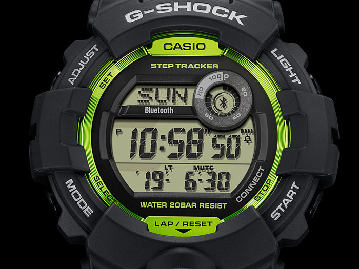Collection G-Shock - GBD-800-8ER - Montre Casio – boîtier en résine grise, bouton avant métallique, bracelet en résine gris – vue 3