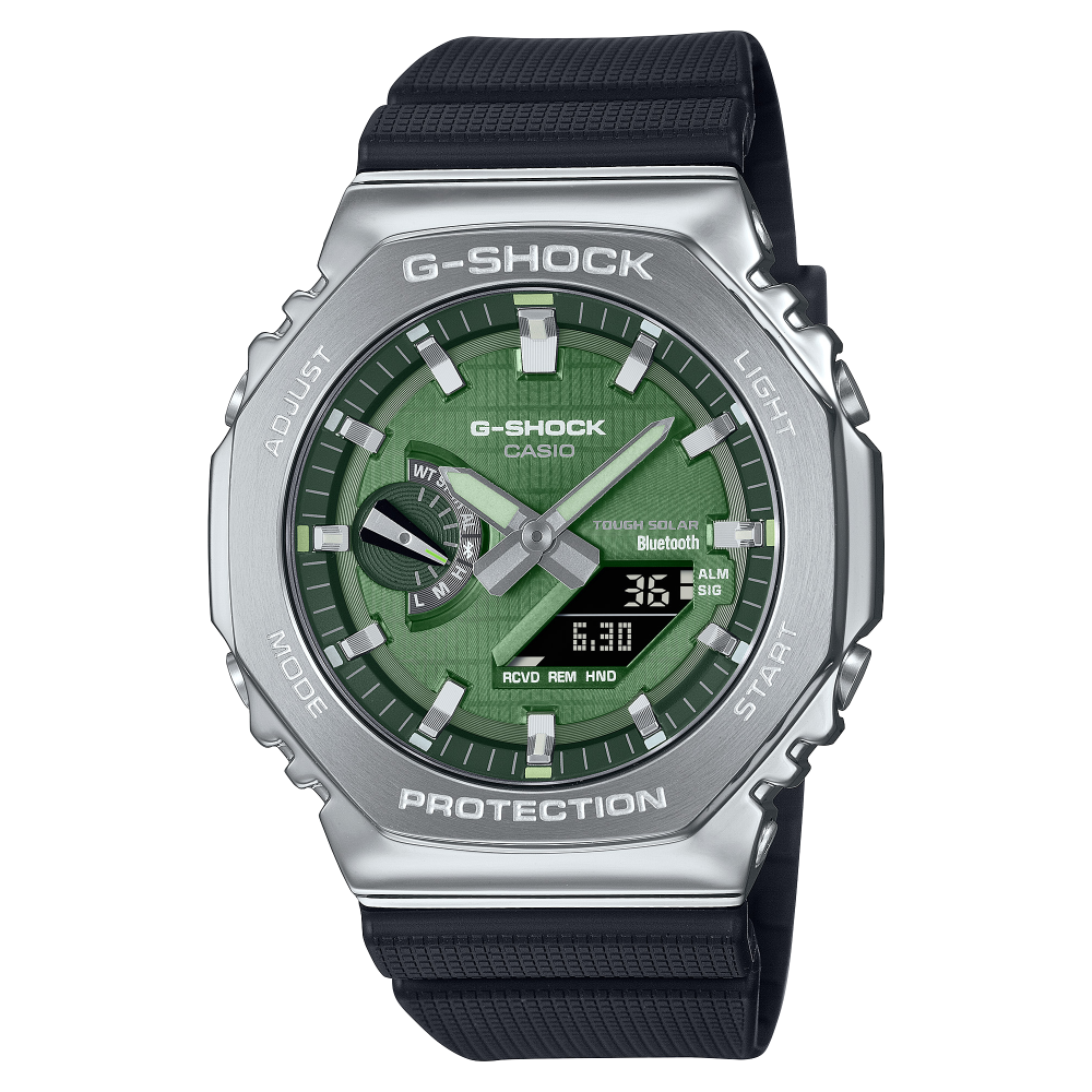 Collection G-Shock - GBM-2100A-1A3ER - Montre Casio – boîtier noir à lunette octogonale métallique, bracelet en résine bio noire – vue de face
