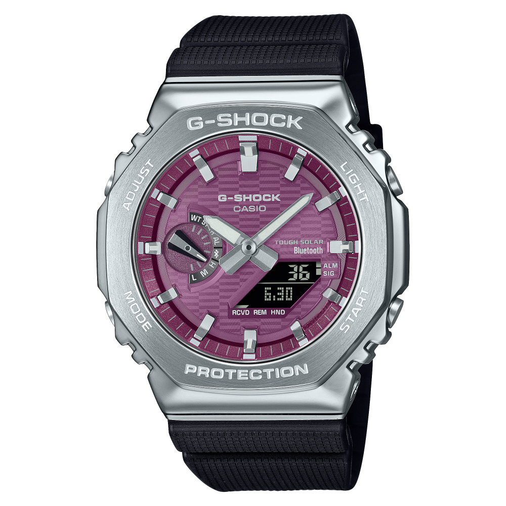 Collection G-Shock - GBM-2100A-4BER - Montre Casio – boîtier à lunette métallique, cadran bordeaux à index argentés, bracelet en résine bio – vue de face