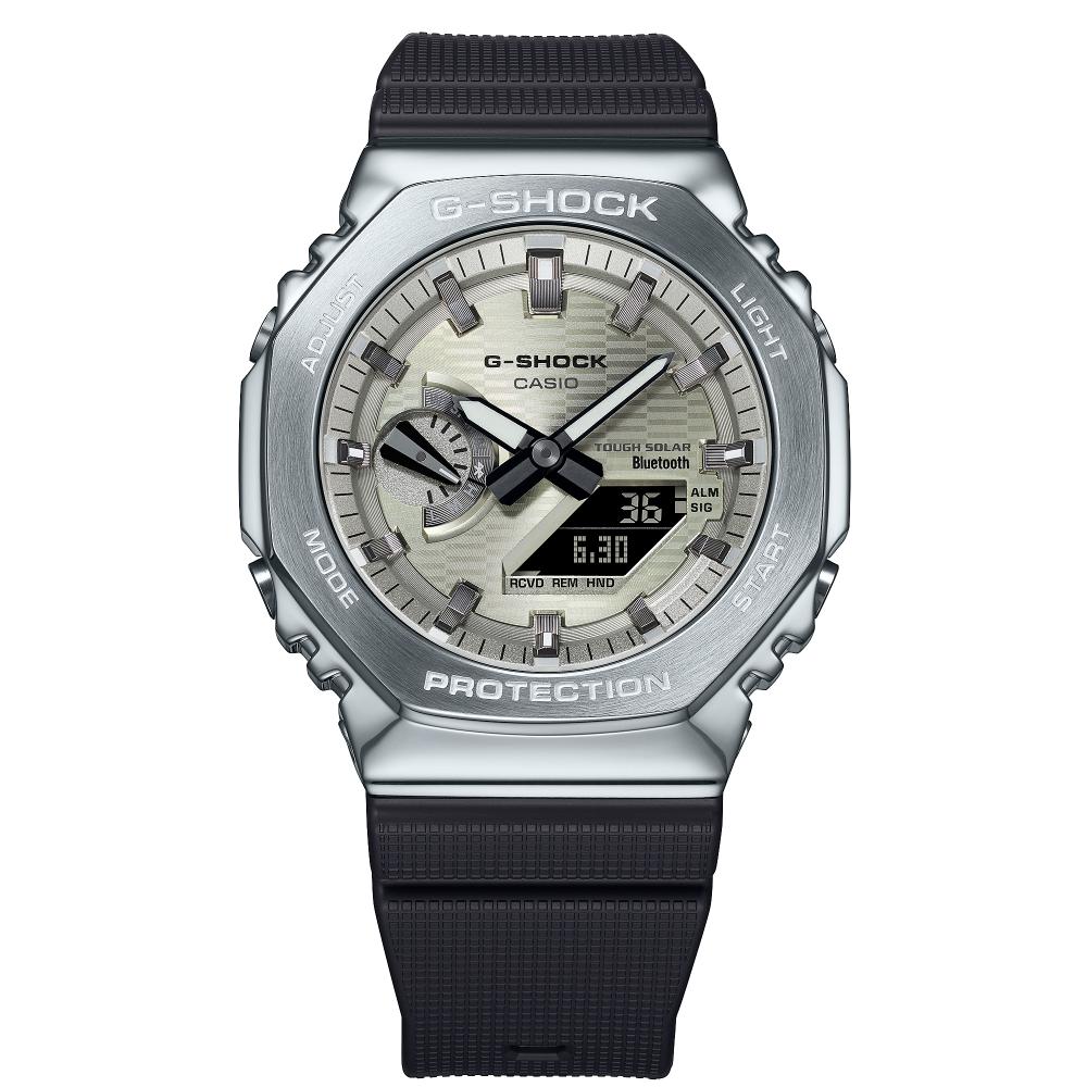 Collection G-Shock - GBM-2100A-8BER - Montre Casio – boîtier gris à lunette métallique, cadran doré à index noirs, bracelet en résine bio gris – vue 6