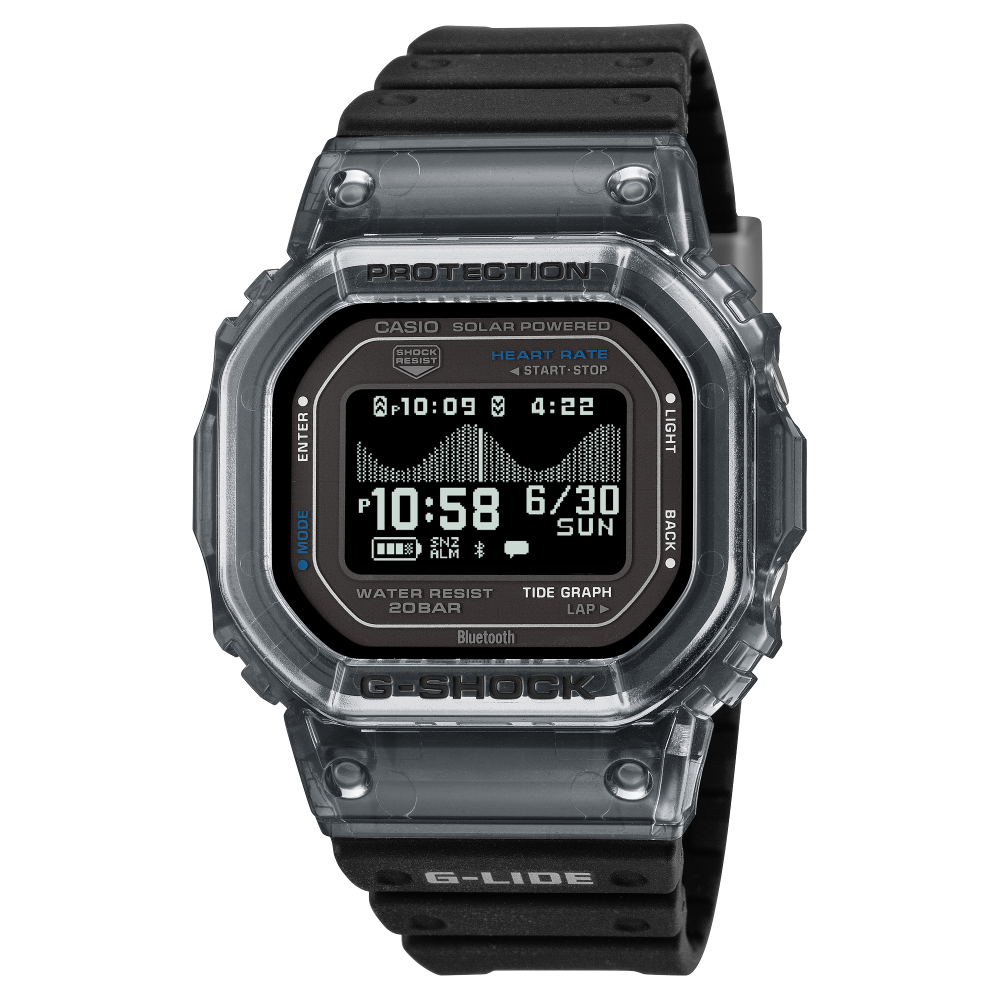 Collection G-Shock - GBX-H5600-1ER - Montre Casio – boîtier à lunette translucide, bracelet en résine bio noir, écran numérique – vue de face