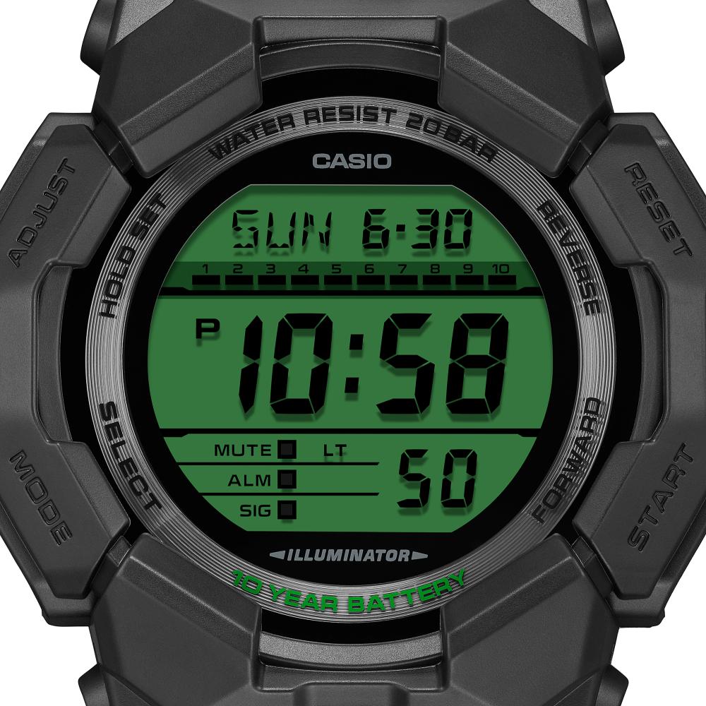 Collection G-Shock - GD-010BEG-1ER - Montre Casio – montre numérique, boîtier en carbone bio et résine bio noir, touches vert électrique, bracelet en résine bio noir – vue 5