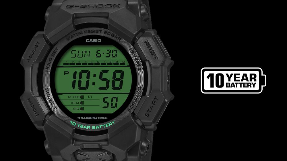 Collection G-Shock - GD-010BEG-1ER - Montre Casio – montre numérique, boîtier en carbone bio et résine bio noir, touches vert électrique, bracelet en résine bio noir – vue 3