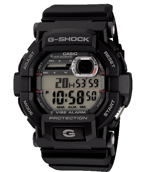 Collection G-Shock - GD-350-1ER - Montre Casio – grand boîtier en résine noir, bracelet en résine noir, gros bouton de minuterie – vue de face