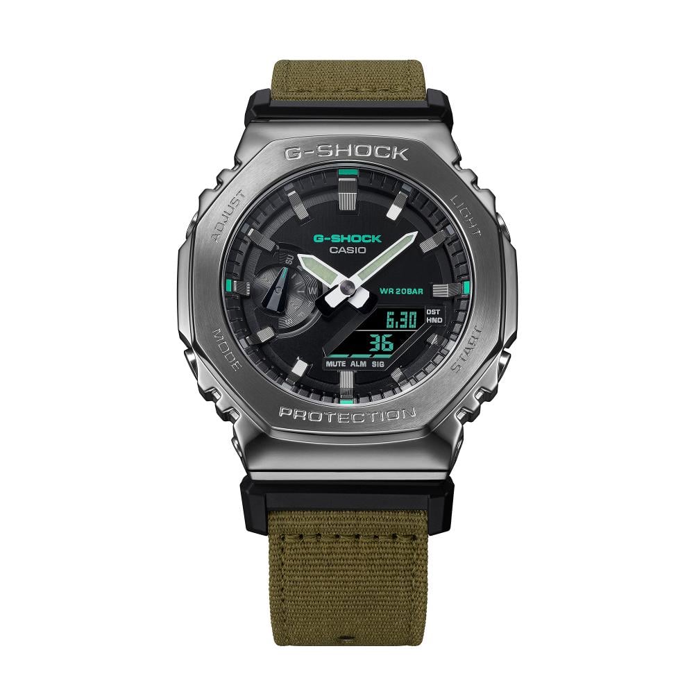 Collection G-Shock - GM-2100CB-3AER - Montre Casio – montre octogonale, lunette en acier gris, bracelet en tissu vert – vue 4