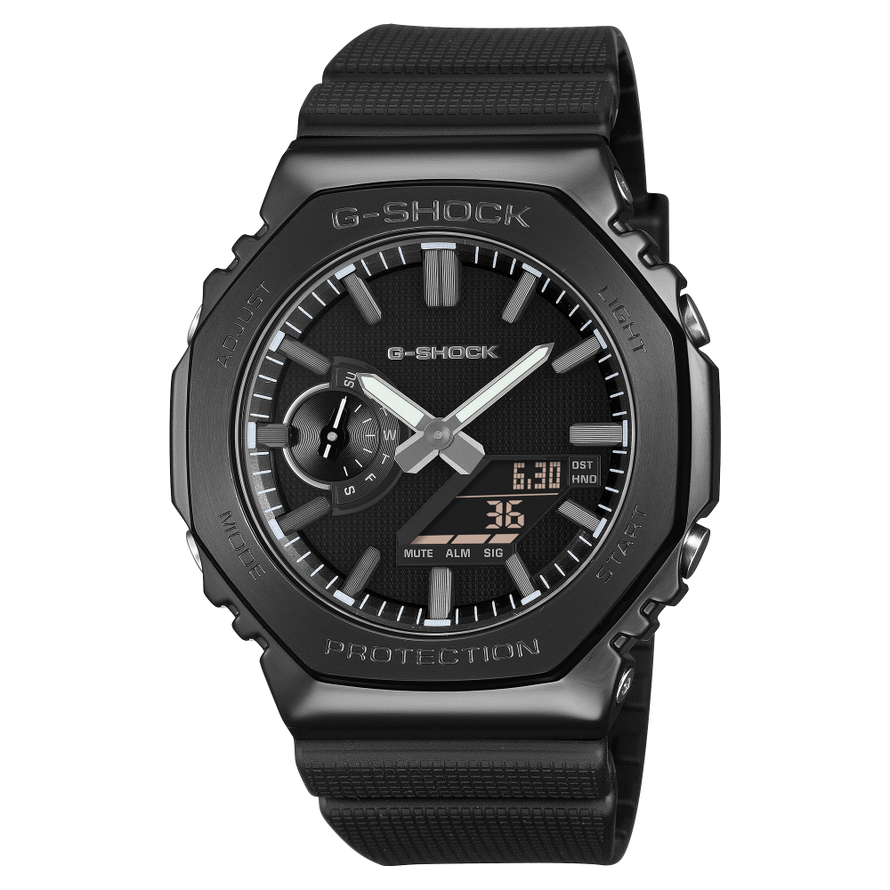 Collection G-Shock - GM-2100LXB-1AER - Montre Casio – boîtier noir à lunette en acier plaqué noir, bracelet en résine bio noire – vue de face