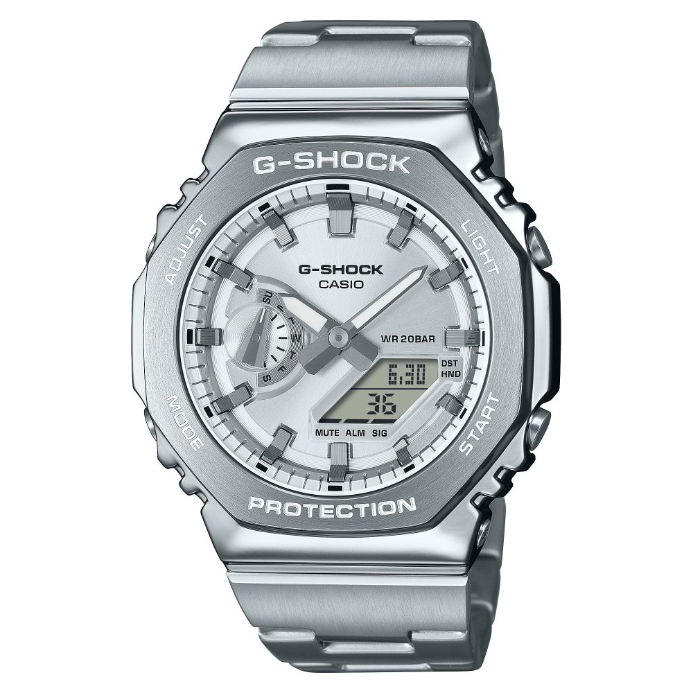 Collection G-Shock - GM-2110D-7AER - Montre Casio – lunette octogonale en acier argenté, bracelet en acier inoxydable – vue de face