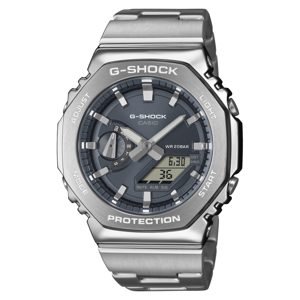 Collection G-Shock - GM-2110D-8AER - Montre Casio – boîtier à lunette octogonale en acier, cadran gris ardoise, bracelet en acier inoxydable – vue de face