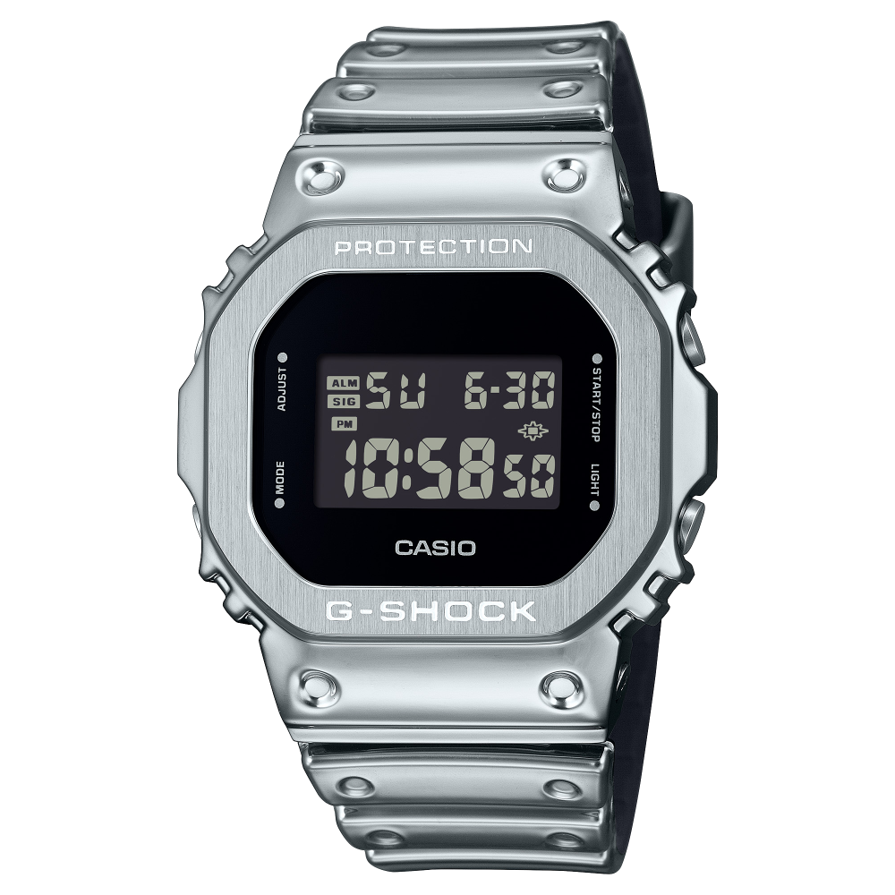 Collection G-Shock - GM-5600YM-8ER - Montre Casio – boîtier à lunette métallique argentée, bracelet en silicone argenté – vue de face