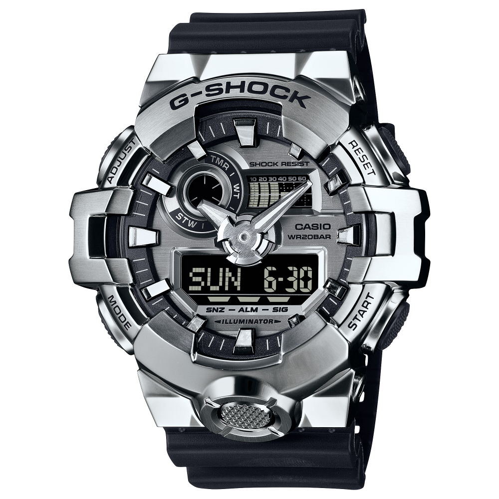 Collection G-Shock - GM-700-1AER - Montre Casio – grand boîtier noir à lunette en acier inoxydable, bracelet en résine noire – vue de face