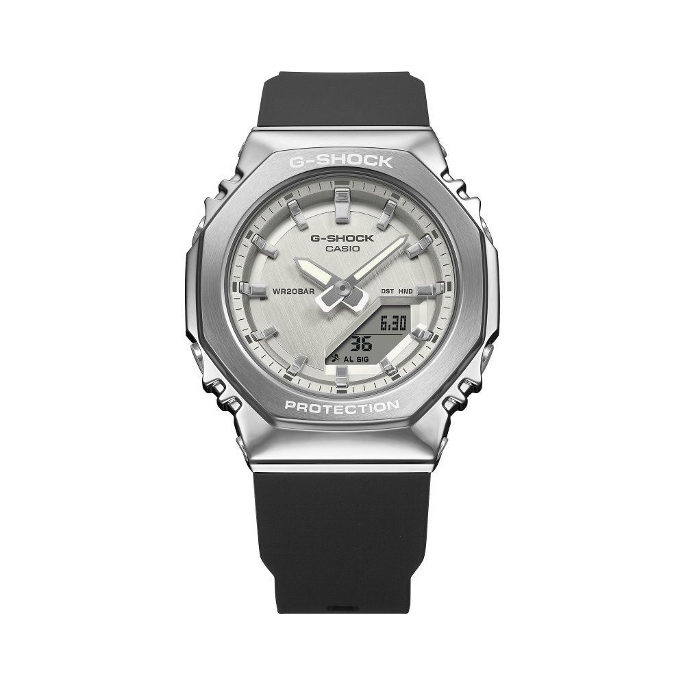 Collection G-Shock - GM-S2110-1A7ER - Montre Casio – boîtier octogonal noir à lunette métallique, cadran argenté, bracelet en résine bio noire – vue 4