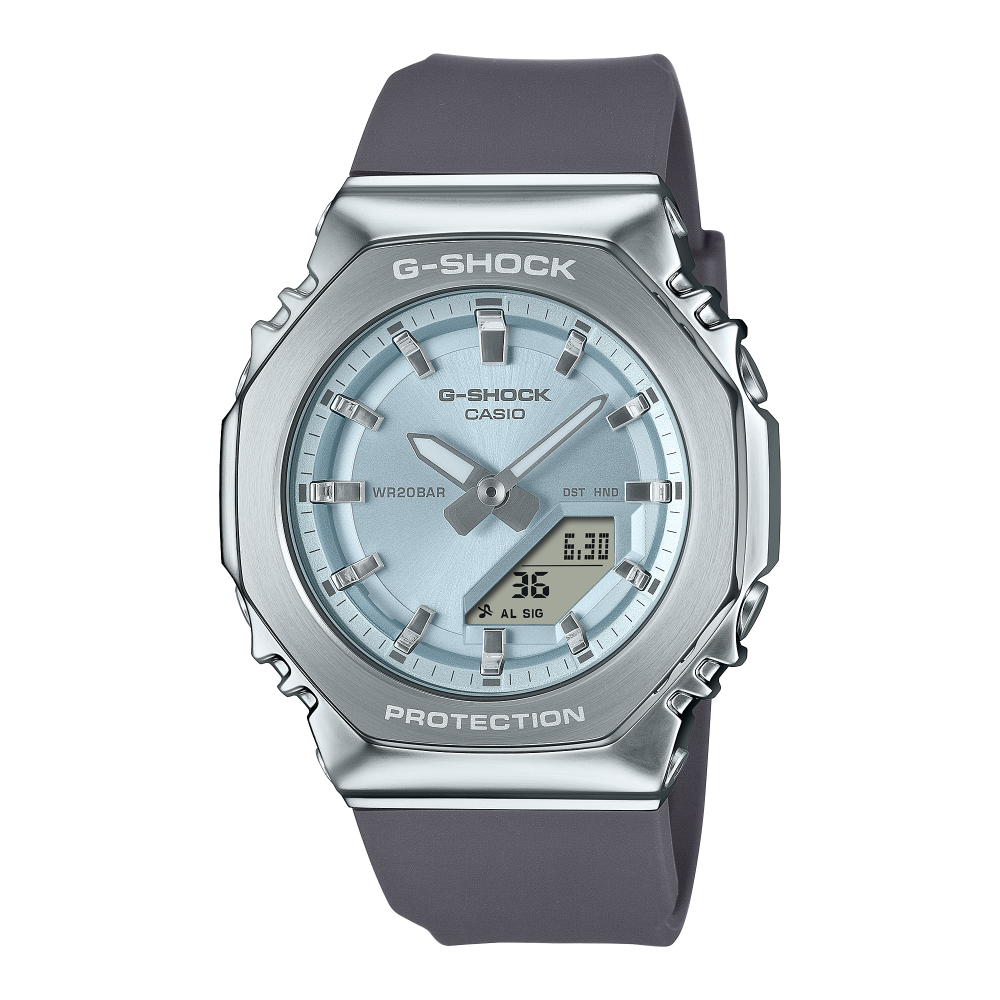 Collection G-Shock - GM-S2110-2AER - Montre Casio – boîtier octogonal à lunette en métal, cadran bleu, bracelet en résine bio noir – vue de face