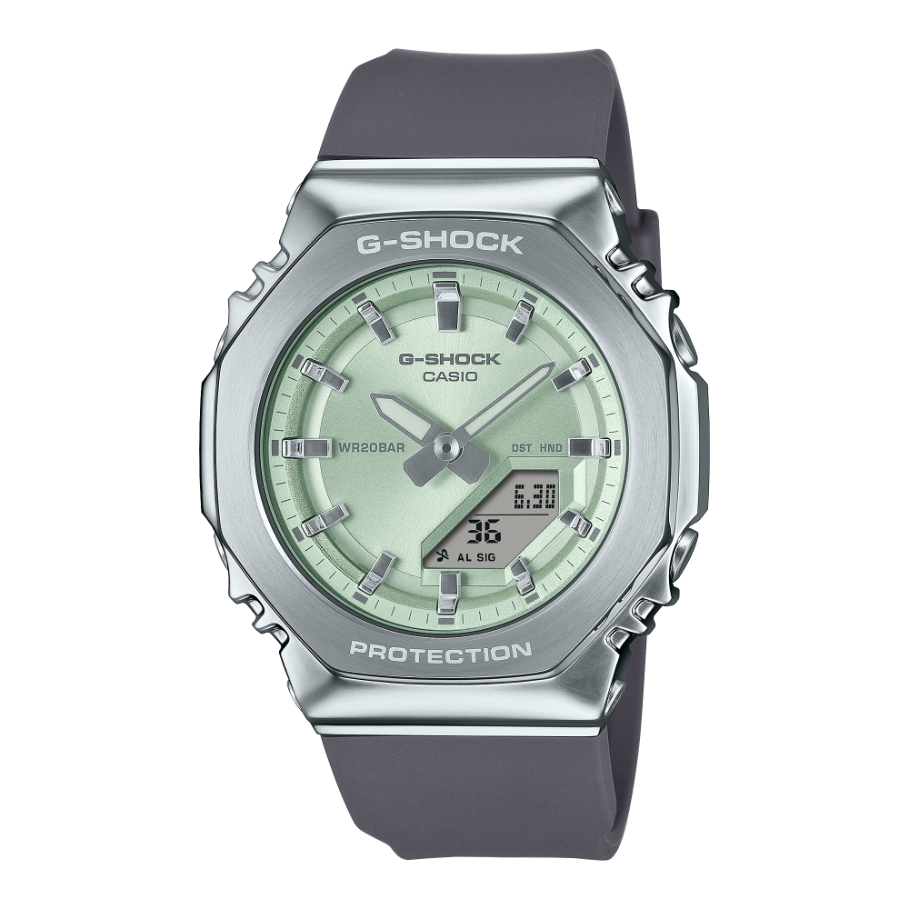 Collection G-Shock - GM-S2110-3AER - Montre Casio – boîtier octogonal à lunette métallique, cadran vert, bracelet en résine bio noir – vue de face