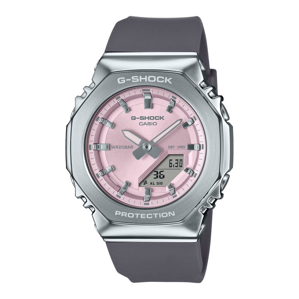 Collection G-Shock - GM-S2110-4AER - Montre Casio – boîtier octogonal à lunette métallique, cadran rose, bracelet en résine bio noir – vue de face