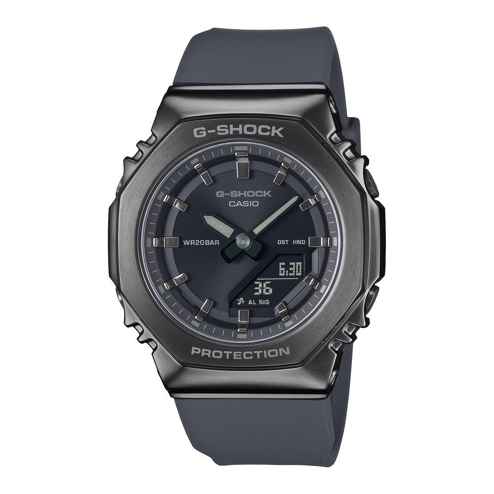Collection G-Shock - GM-S2110B-8AER - Montre Casio – boîtier octogonal gris foncé à lunette noire, bracelet en résine bio gris foncé – vue de face