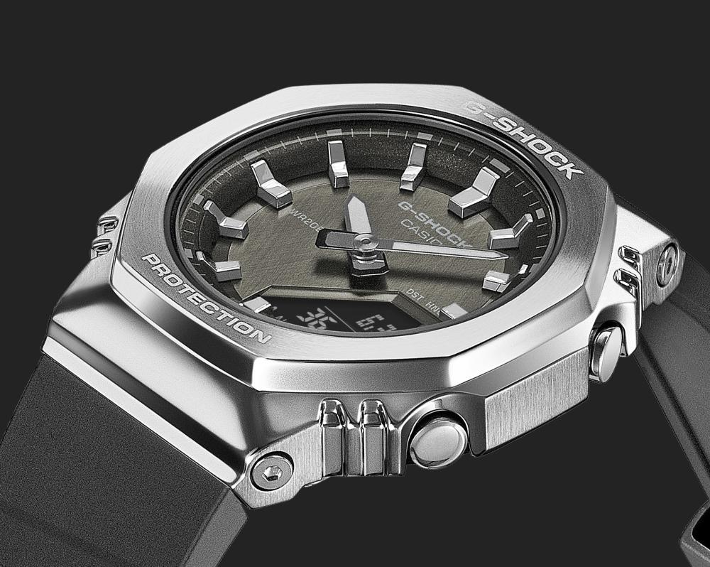 Collection G-Shock - GM-S2110-1A7ER - Montre Casio – boîtier octogonal noir à lunette métallique, cadran argenté, bracelet en résine bio noire – vue 3