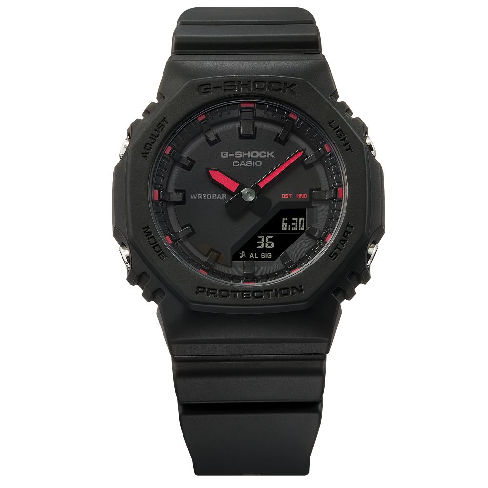 Collection G-Shock - GMA-P2100SA-1A1ER - Montre Casio – boîtier octogonal noir à index jaune fluo et rouge, bracelet en résine bio noire – vue 4