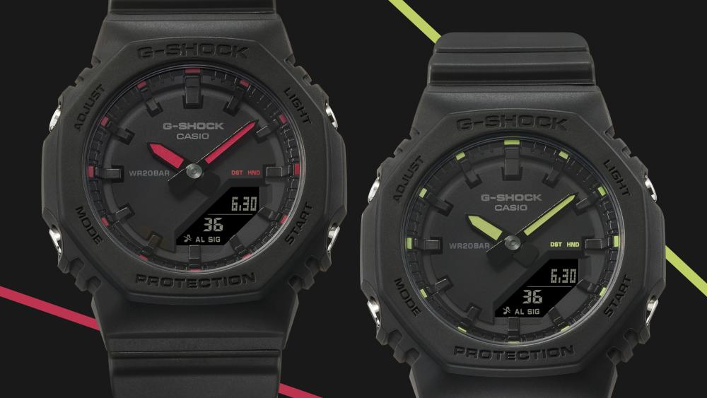 Collection G-Shock - GMA-P2100SA-1A1ER - Montre Casio – boîtier octogonal noir à index jaune fluo et rouge, bracelet en résine bio noire – vue 3
