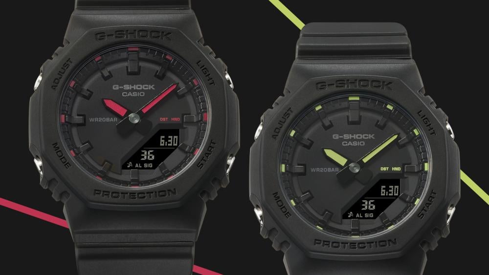 Collection G-Shock - GMA-P2100SA-1A2ER - Montre Casio – boîtier octogonal et bracelet en résine bio noirs, aiguilles et index colorés – vue 3