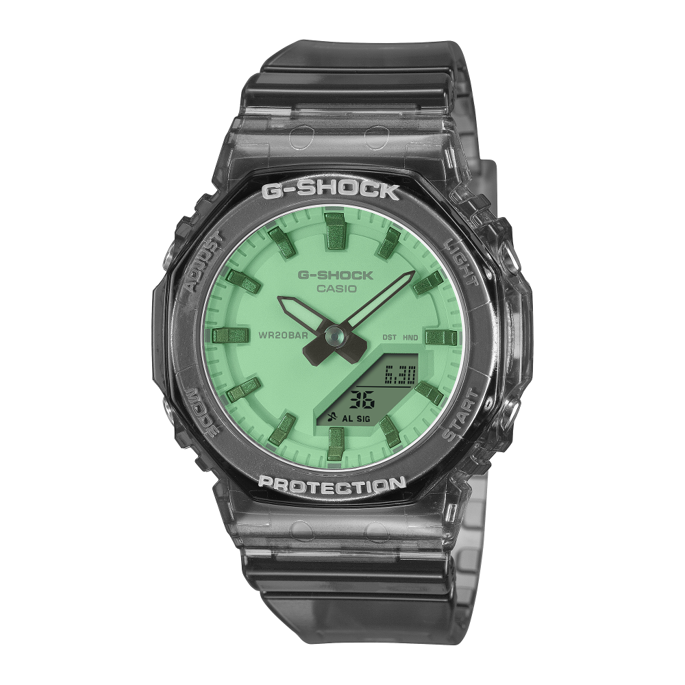 Collection G-Shock - GMA-P2100SR-1AER - Montre Casio – boîtier et bracelet en résine translucide coloris noir, verre à reflets changeants – vue de face
