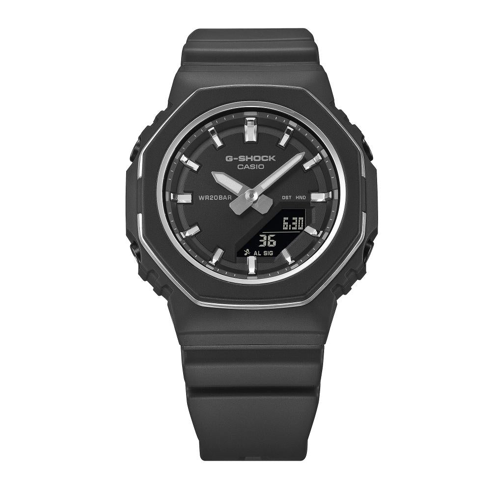Collection G-Shock - GMA-P2110-1AER - Montre Casio – boîtier compact noir cerclé d'un fin anneau métallique, bracelet en résine bio noire – vue 6