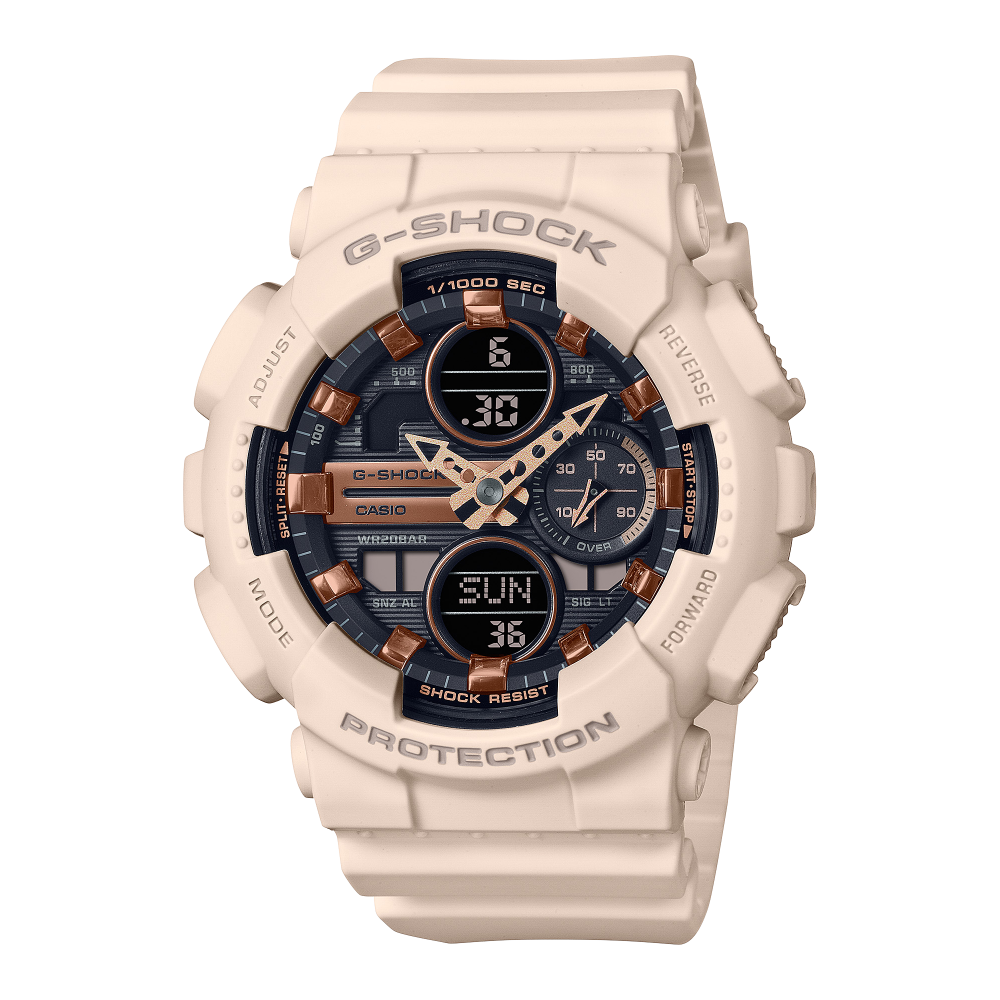 Collection G-Shock - GMA-S140M-4AER - Montre Casio – boîtier et bracelet en résine rose, cadran et index métalliques – vue de face