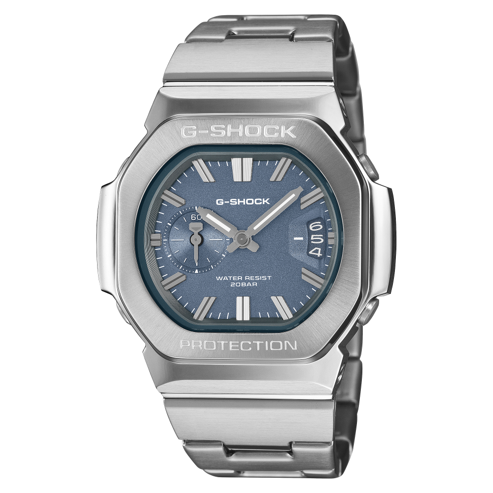 Collection G-Shock - GMC-2500D-1A2ER - Montre Casio – montre analogique, boîtier noir en résine bio et acier, bracelet en acier inoxydable argenté – vue de face