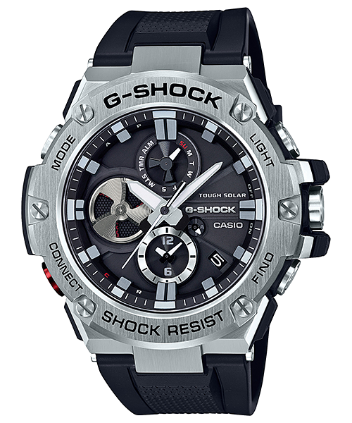 Collection G-Shock - GST-B100-1AER - Montre Casio – grand boîtier noir à chronographe analogique, bracelet en résine noire – vue de face