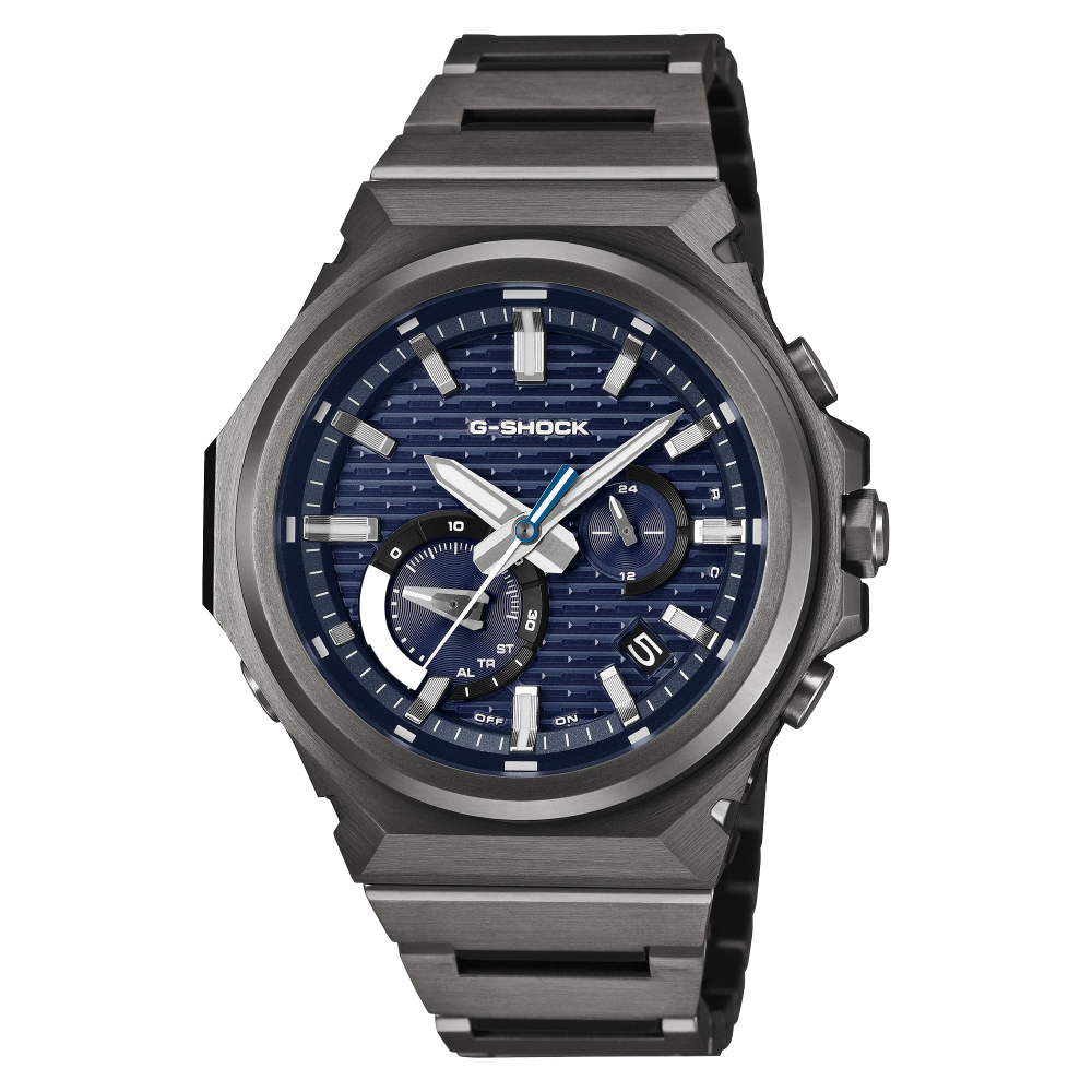 Collection G-Shock - GST-B1000BD-2AER - Montre Casio – boîtier en acier à placage ionique gris foncé, cadran bleu, bracelet en acier assorti – vue de face