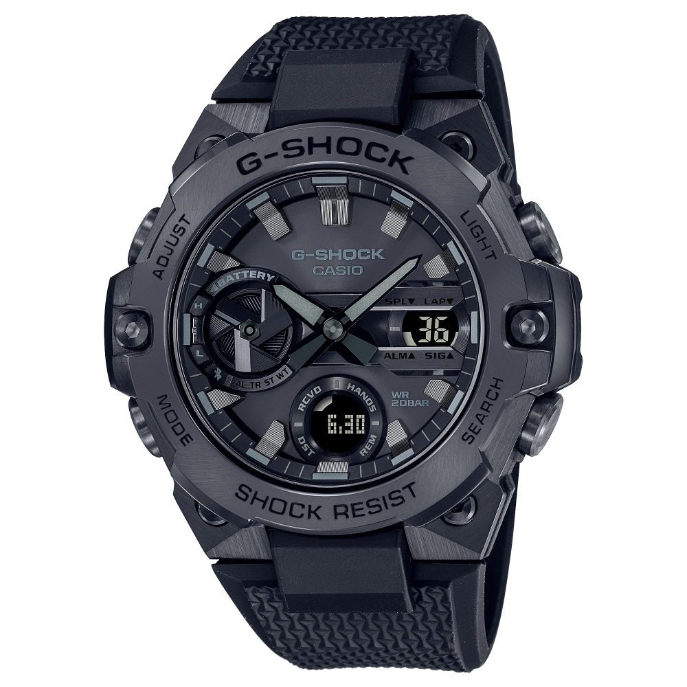 Collection G-Shock - GST-B400BB-1AER - Montre Casio – boîtier noir à lunette métallique plaquée noir, bracelet en résine noire – vue de face