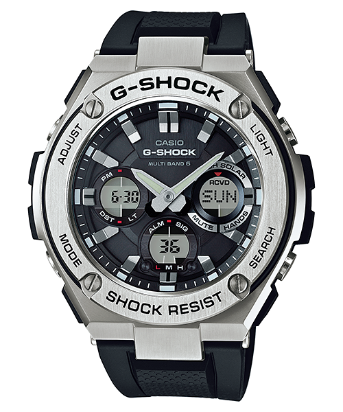 Collection G-Shock - GST-W110-1AER - Montre Casio – grand boîtier noir à lunette en acier inoxydable, bracelet en résine noire – vue de face