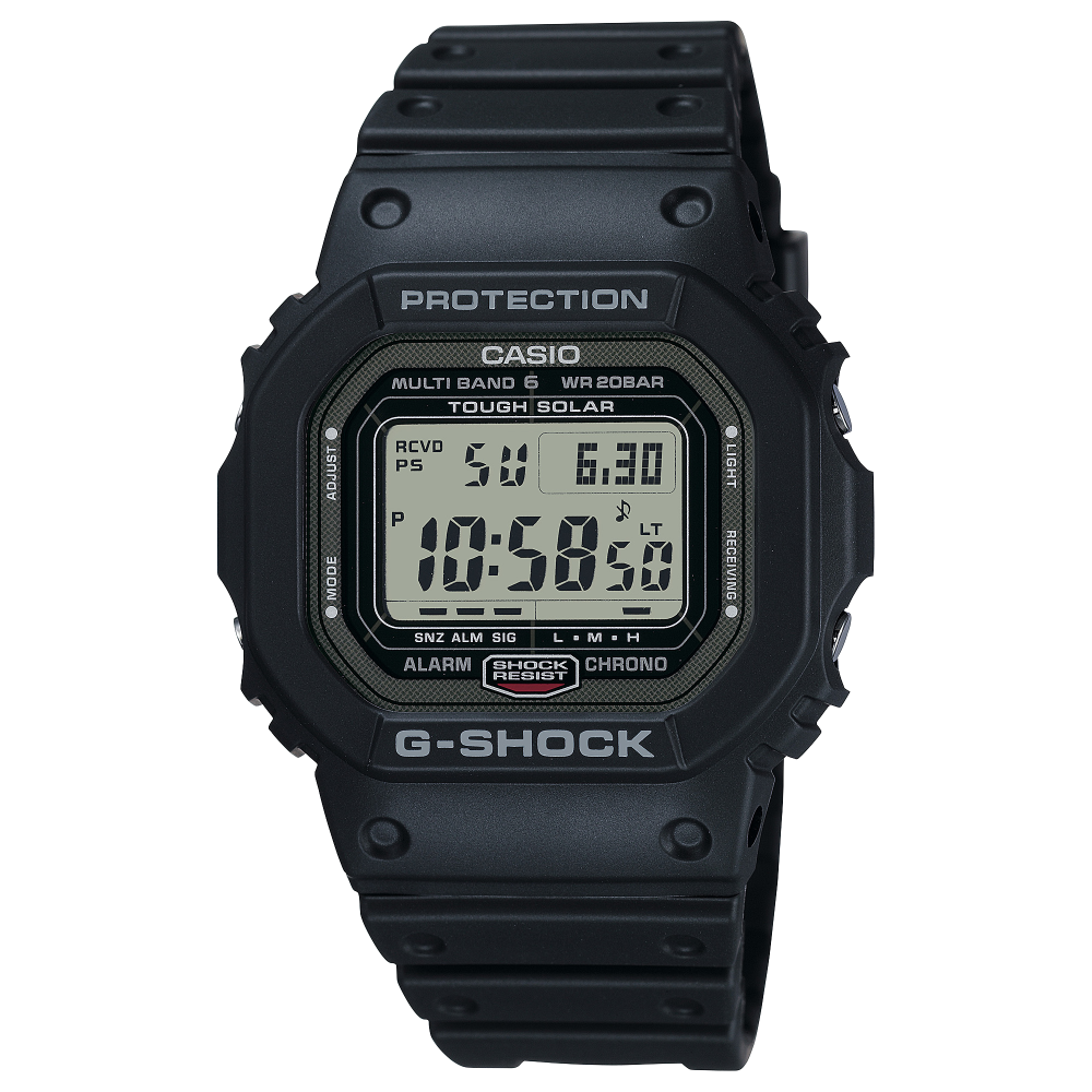 Collection G-Shock - GW-5000U-1ER - Montre Casio – boîtier métallique noir revêtu DLC, bracelet en résine noire – vue de face
