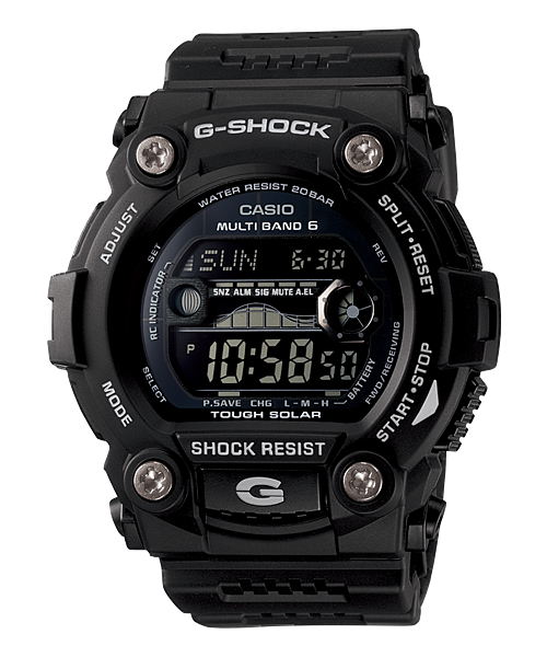 Collection G-Shock - GW-7900B-1ER - Montre Casio – grand boîtier numérique noir à boutons surdimensionnés, bracelet en résine noire – vue de face