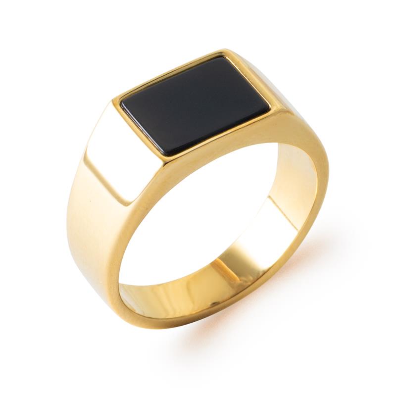 Chevalière carrée imitation onyx – Acier doré – Azuline
