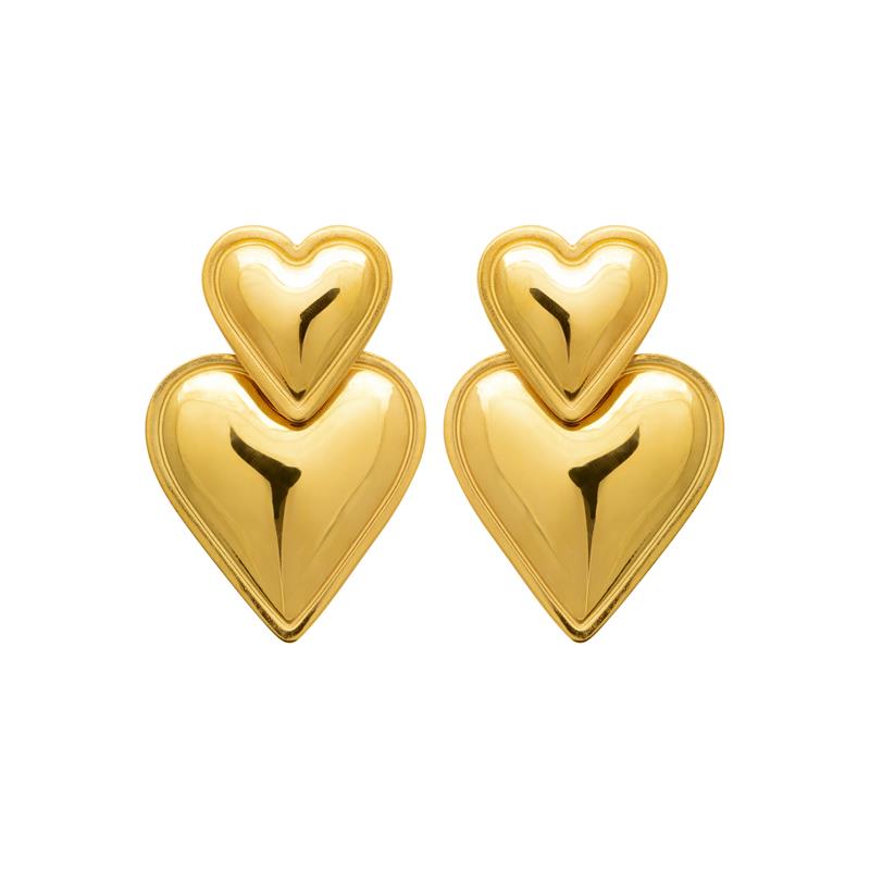 Boucles d’Oreilles Double Coeur – Acier Doré | Azuline