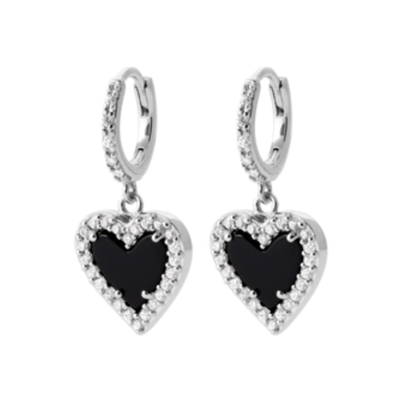 Pendientes Corazón Negro – Plata | Azuline