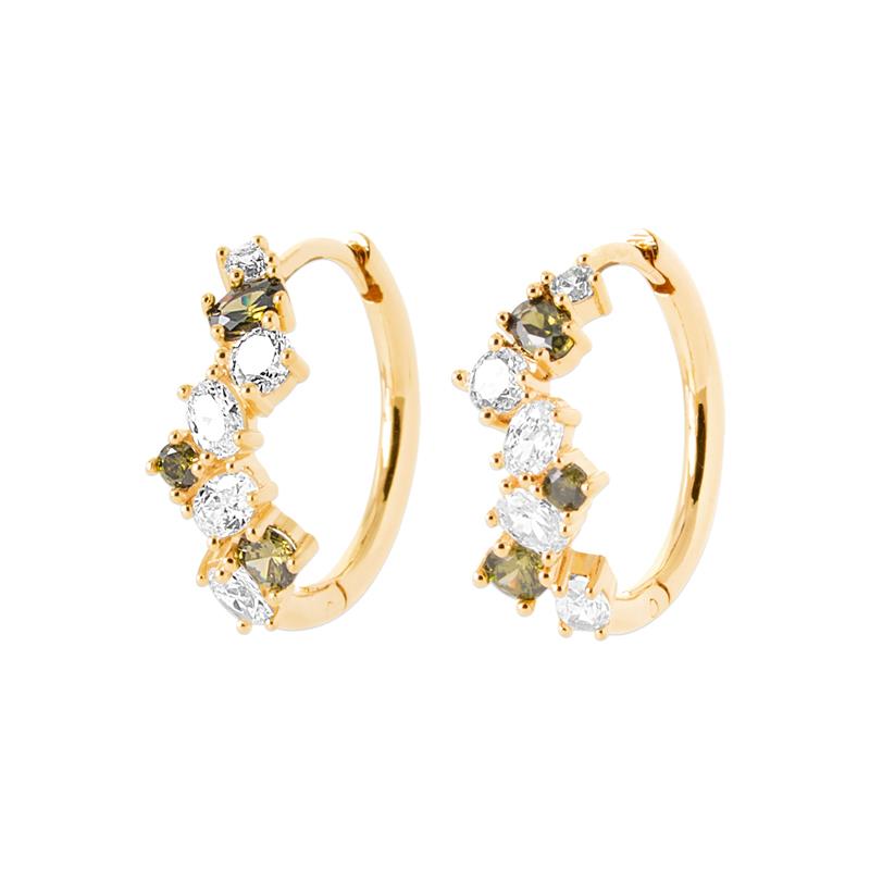 Multi-Stone Hoop Örhängen – Guldpläterade | Azulin