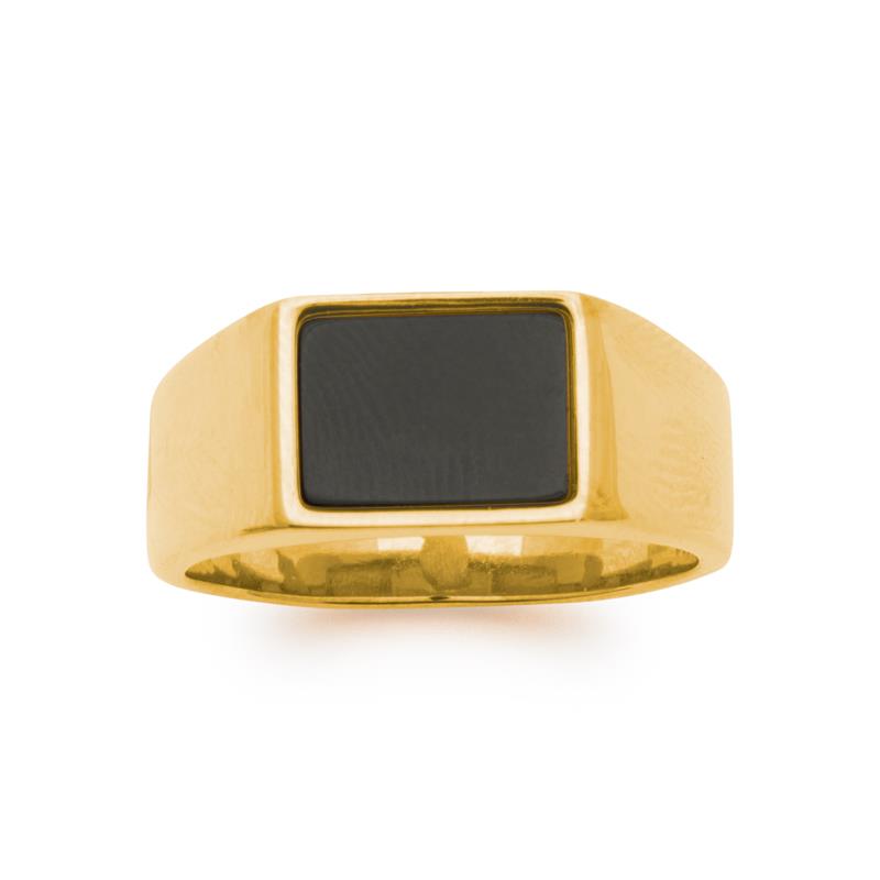 Chevalière carrée imitation onyx – Acier doré – Azuline – vue 2