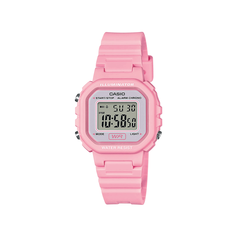 Collection Timeless - LA-20WH-4A1EF - Montre Casio – petit boîtier numérique en résine, bracelet en résine aux tons rose-rouge – vue de face